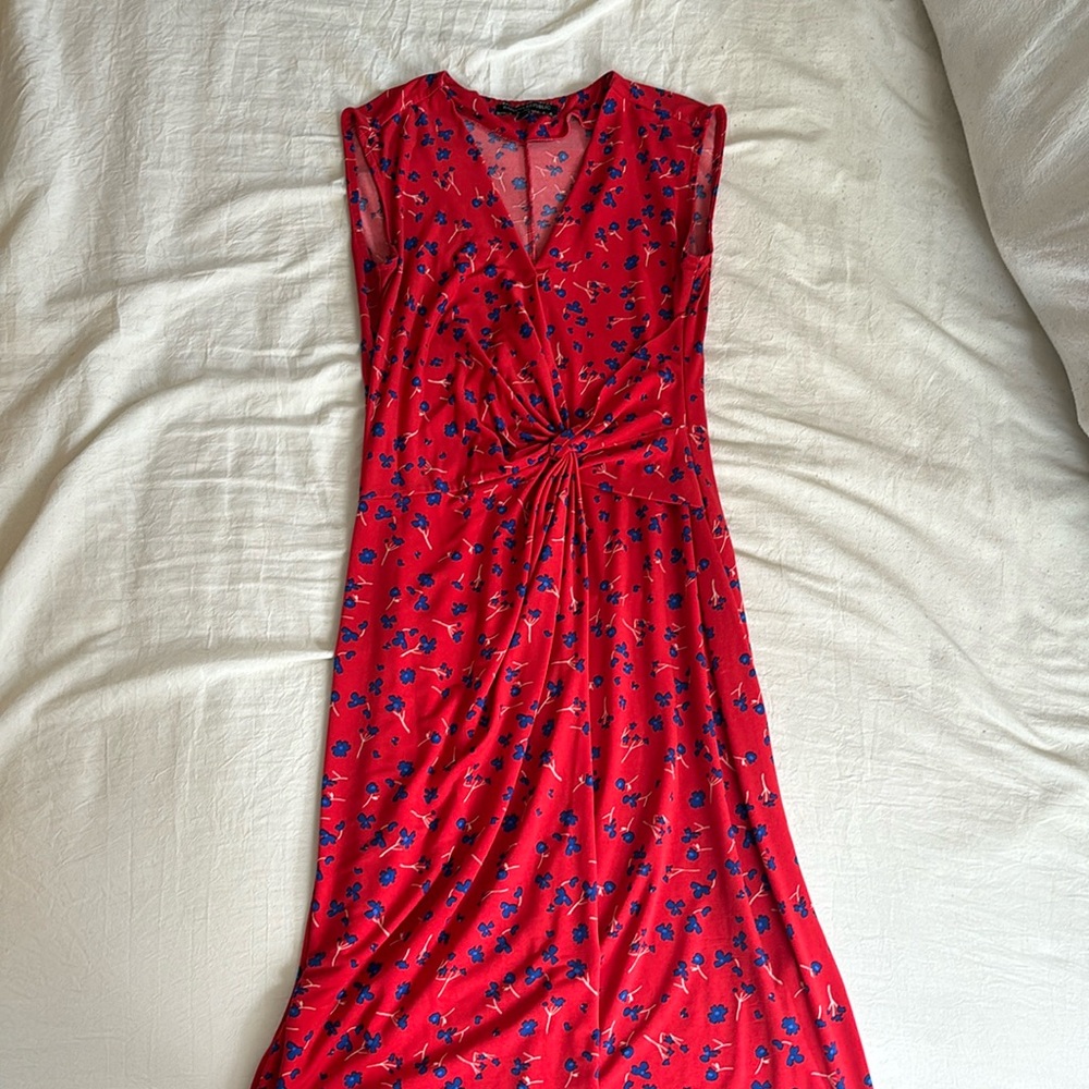 XXS Petite Banana Republic Red Dress with Blue Floral Print
